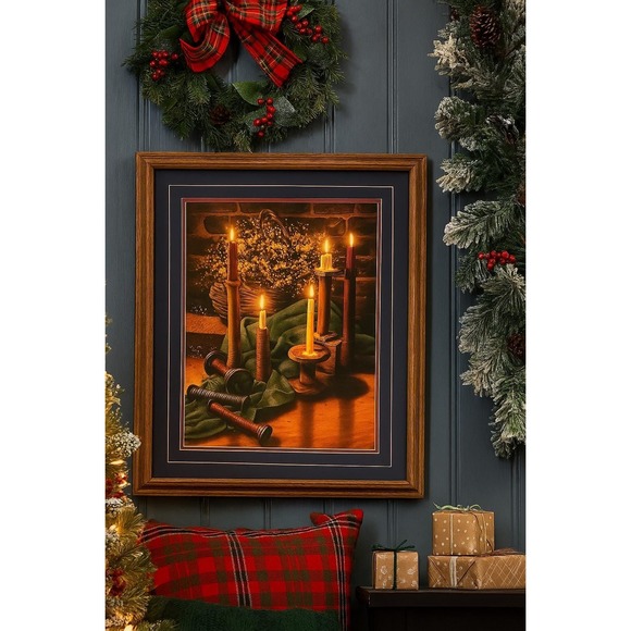 Knutson Rustic Still Life Framed Art Print Candles Vintage Spools Oak Frame